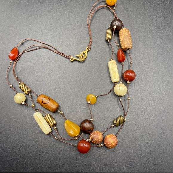 Triple Strand Bohemian Natural Bead Necklace - Picture 5 of 10